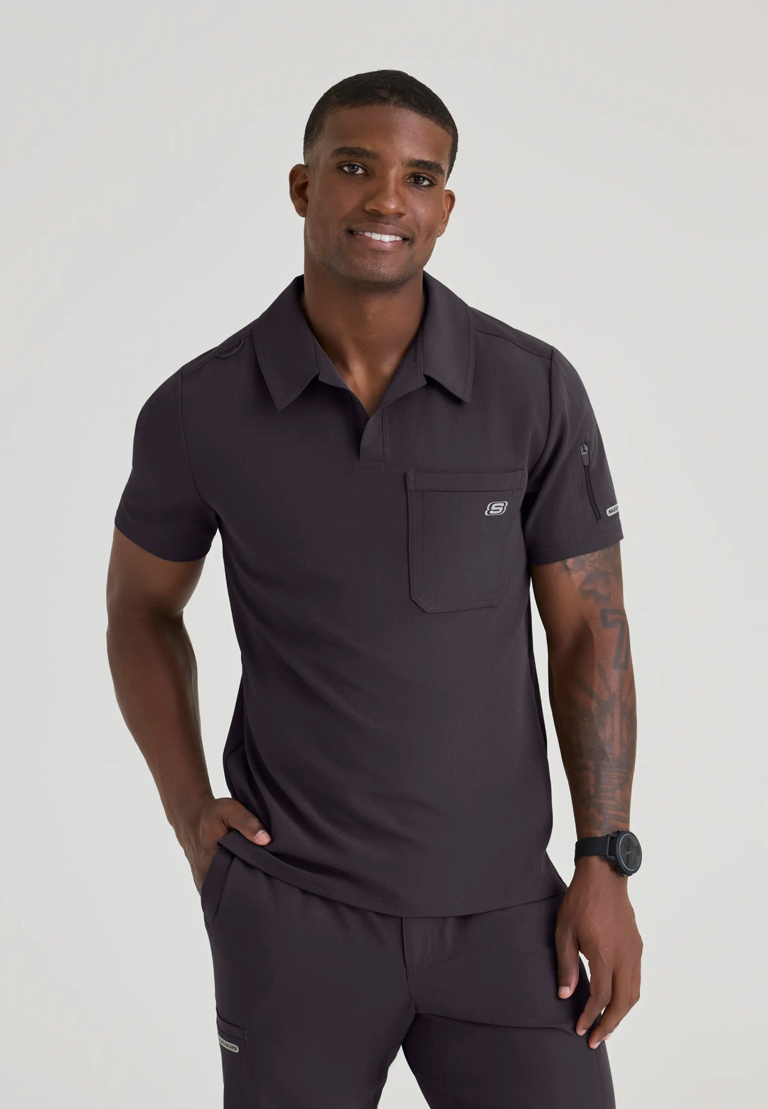 Skechers by Barco Scrubs Men's Merit Top Pewter | scrub-supply.com