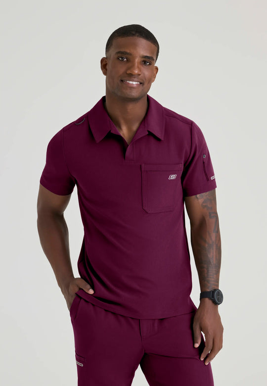 Skechers by Barco Scrubs Men's Merit Top Wine | scrub-supply.com