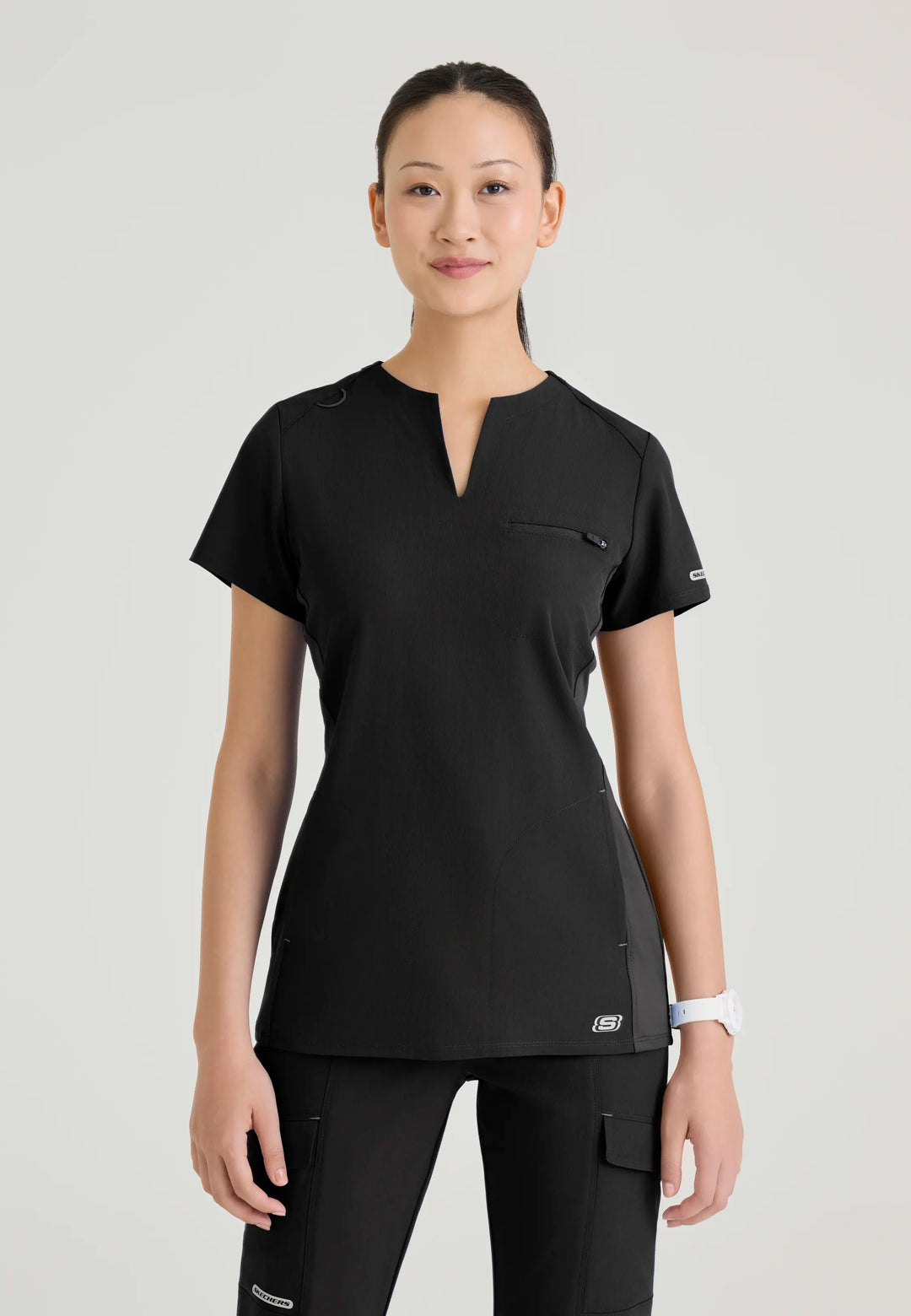 Skechers by Barco Scrubs Women's Reward Top Black | scrub-supply.com