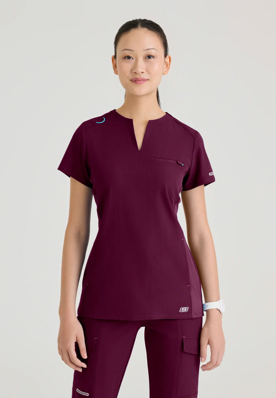 Skechers by Barco Scrubs Women's Reward Top Wine | scrub-supply.com