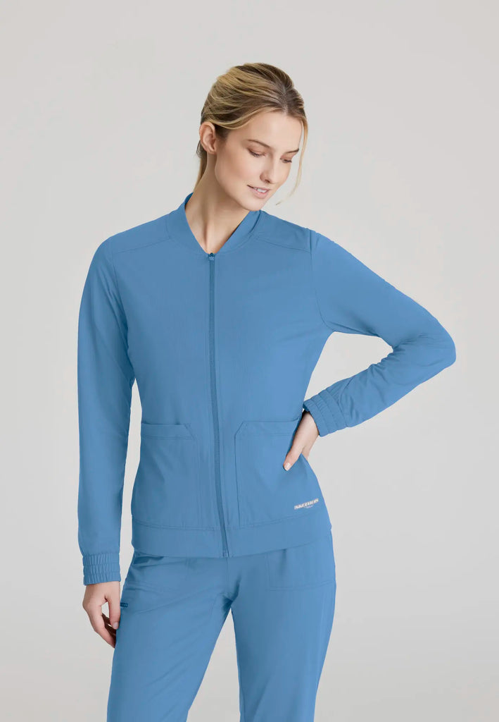 Barco Scrubs Women's Contour Knit Warm-Up Ceil Blue | scrub-supply.com