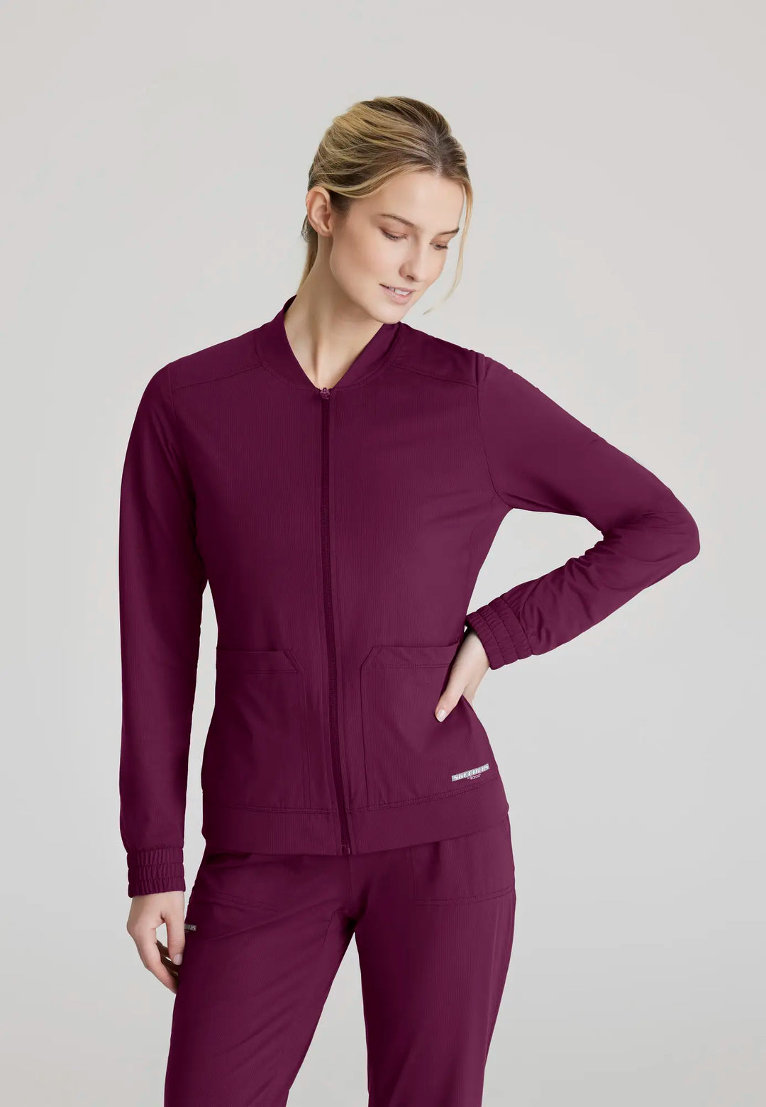 Skechers by Barco Scrubs Women's Contour Knit Warm-Up Wine | scrub-supply.com