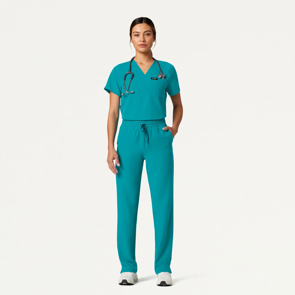 Jaanuu Scrubs Women's Rhena Essential 1-Pocket Scrub Top Aqua | scrub-supply.com