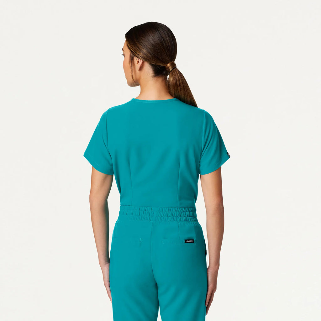 Jaanuu Scrubs Women's Rhena Essential 1-Pocket Scrub Top Aqua | scrub-supply.com