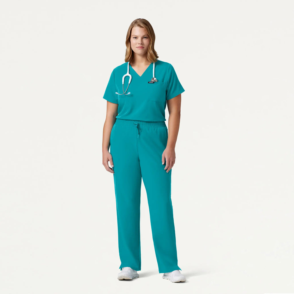 Jaanuu Scrubs Women's Rhena Essential 1-Pocket Scrub Top Aqua | scrub-supply.com