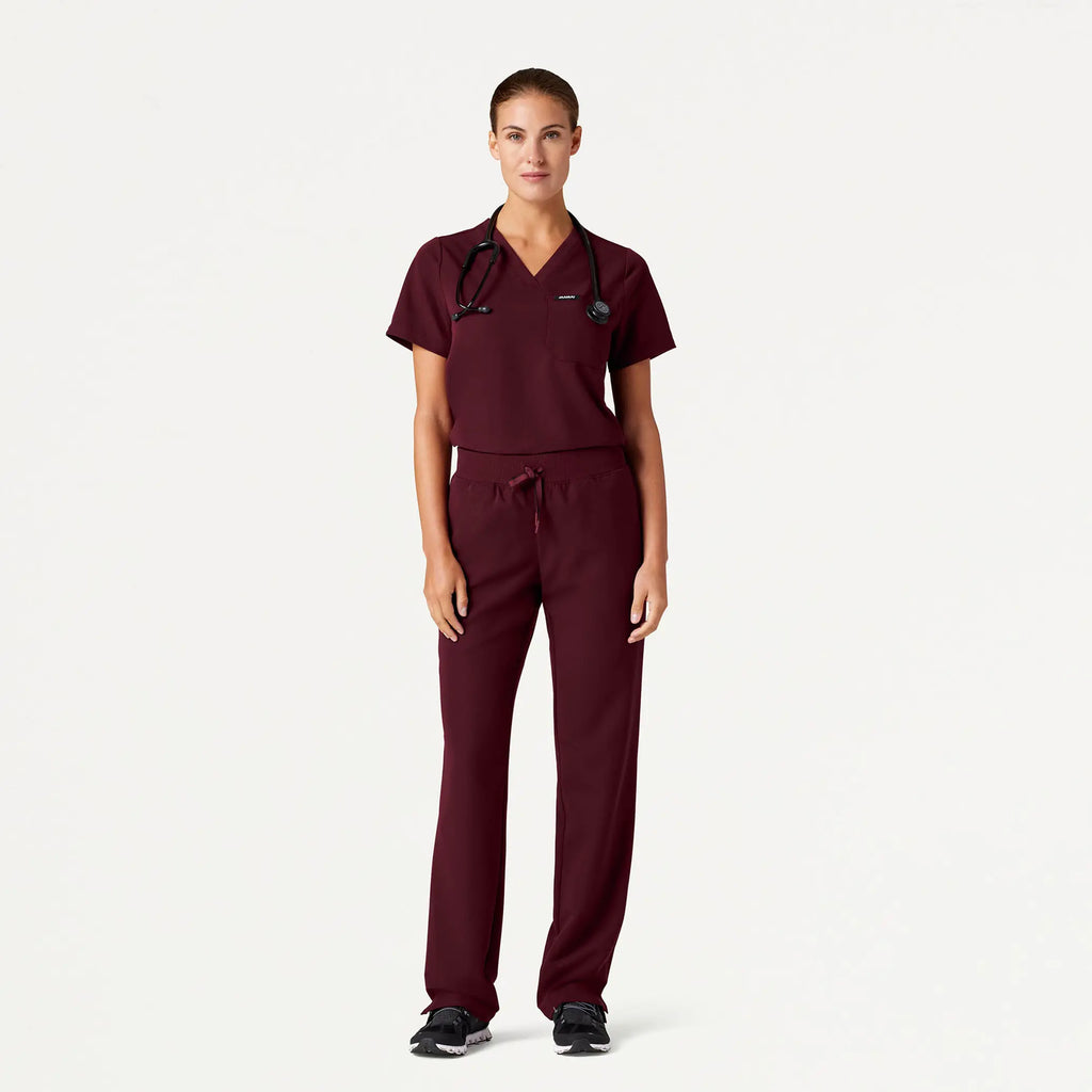 Jaanuu Scrubs Women's Rhena Essential 1-Pocket Scrub Top Burgundy | scrub-supply.com