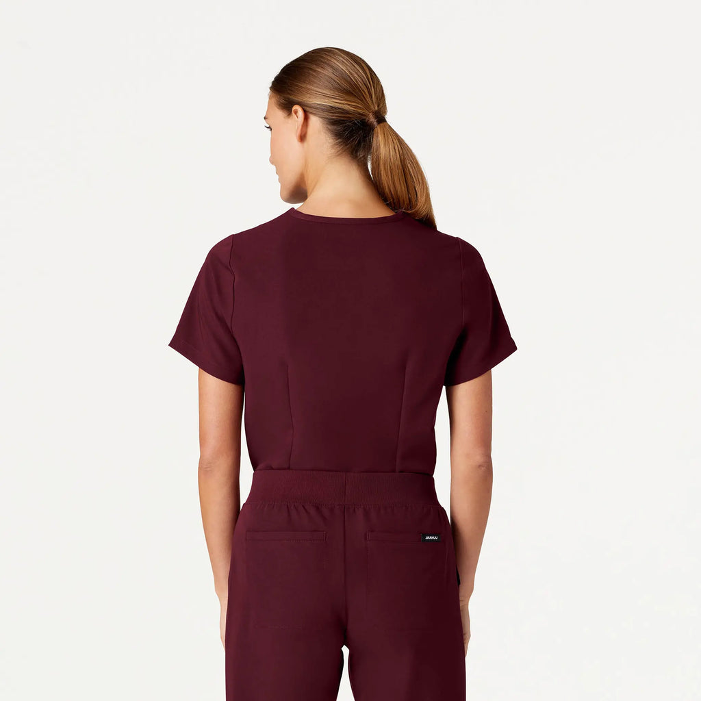 Jaanuu Scrubs Women's Rhena Essential 1-Pocket Scrub Top Burgundy | scrub-supply.com