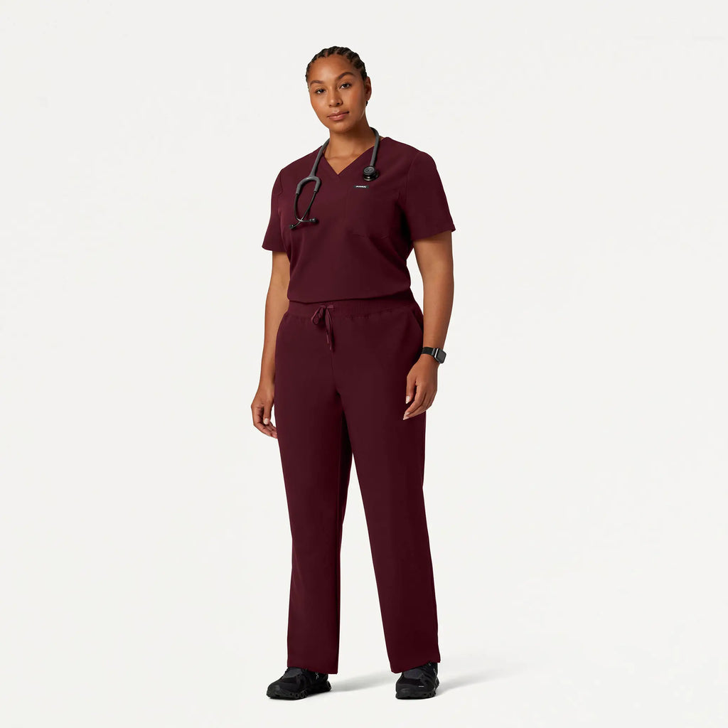 Jaanuu Scrubs Women's Rhena Essential 1-Pocket Scrub Top Burgundy | scrub-supply.com