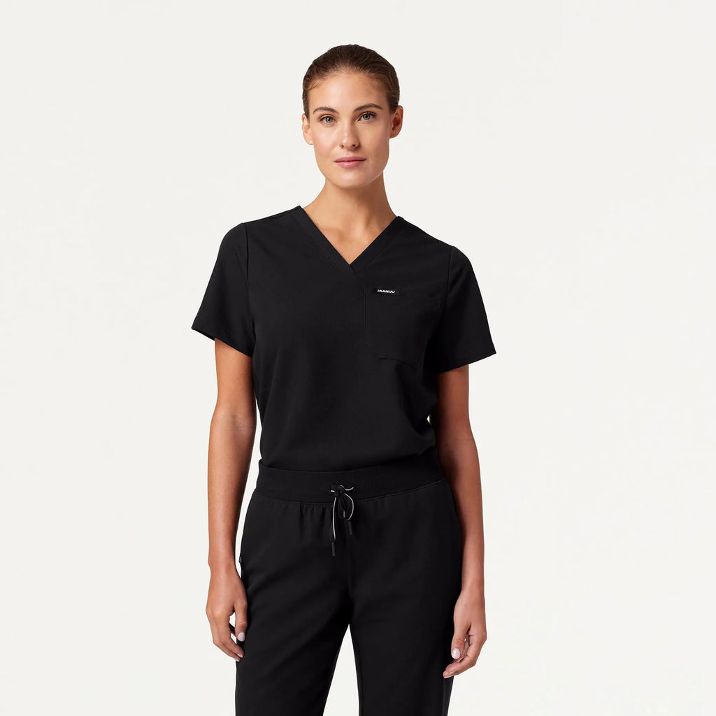 Jaanuu Scrubs Women's Rhena Essential 1-Pocket Scrub Top Black | scrub-supply.com