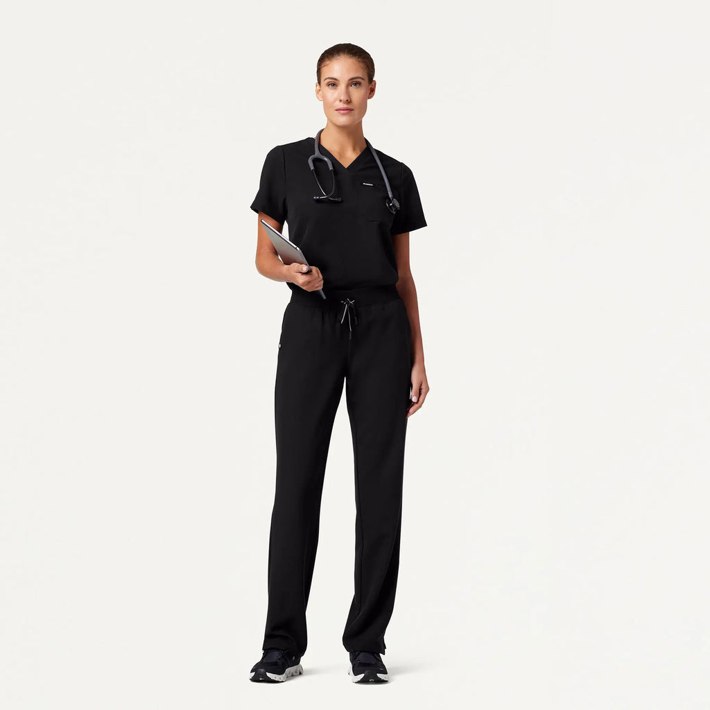 Jaanuu Scrubs Women's Rhena Essential 1-Pocket Scrub Top Black | scrub-supply.com