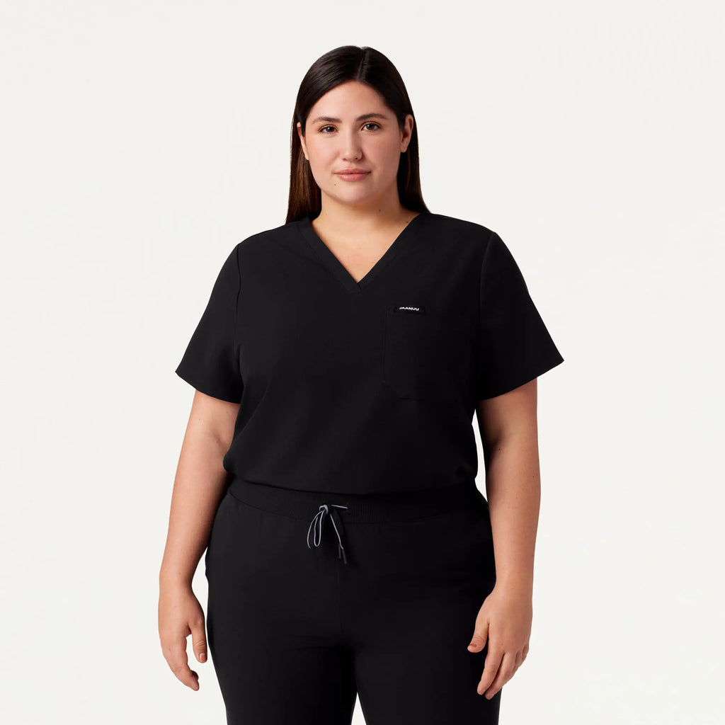 Jaanuu Scrubs Women's Rhena Essential 1-Pocket Scrub Top Black | scrub-supply.com