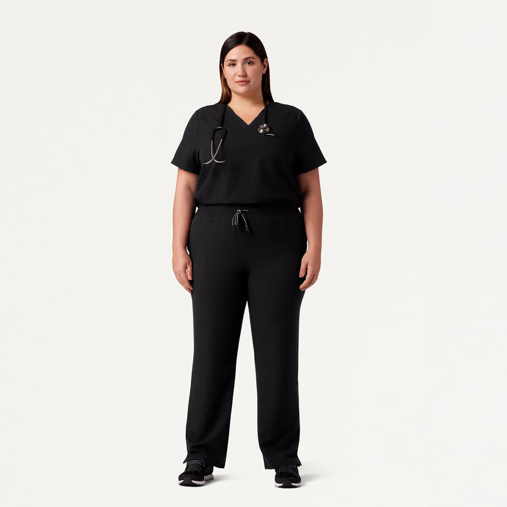 Jaanuu Scrubs Women's Rhena Essential 1-Pocket Scrub Top Black | scrub-supply.com