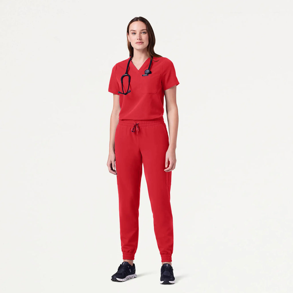 Jaanuu Scrubs Women's Rhena Essential 1-Pocket Scrub Top Brilliant Red | scrub-supply.com