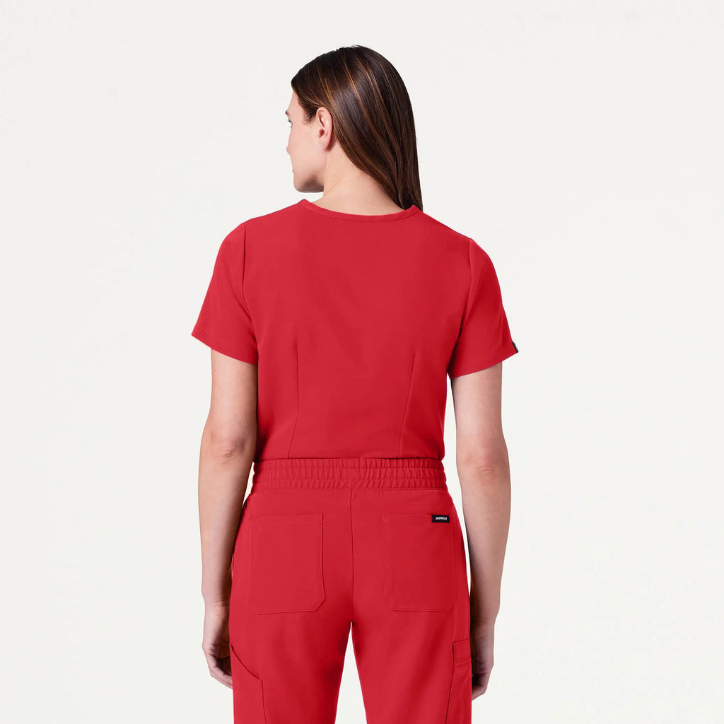 Jaanuu Scrubs Women's Rhena Essential 1-Pocket Scrub Top Brilliant Red | scrub-supply.com