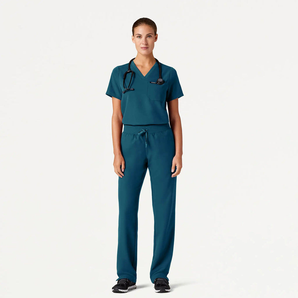 Jaanuu Scrubs Women's Rhena Essential 1-Pocket Scrub Top Caribbean Blue | scrub-supply.com