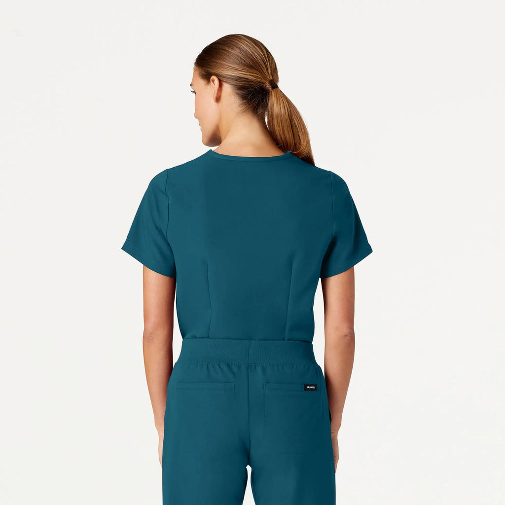 Jaanuu Scrubs Women's Rhena Essential 1-Pocket Scrub Top Caribbean Blue | scrub-supply.com