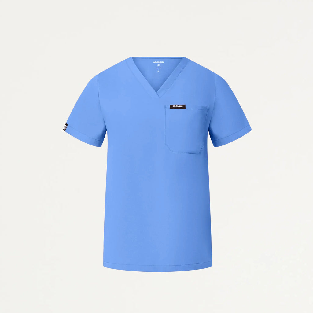 Jaanuu Scrubs Women's Rhena Essential 1-Pocket Scrub Top Ceil Blue | scrub-supply.com