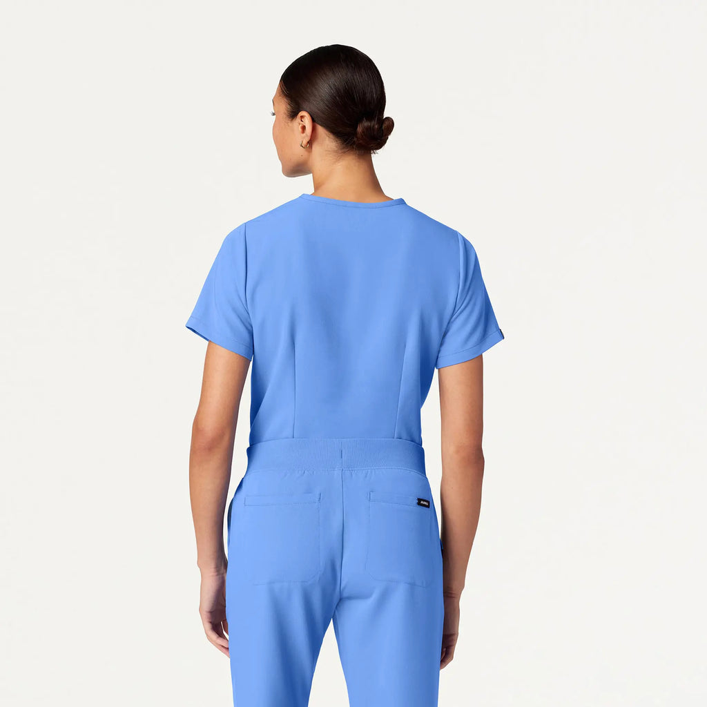 Jaanuu Scrubs Women's Rhena Essential 1-Pocket Scrub Top Ceil Blue | scrub-supply.com