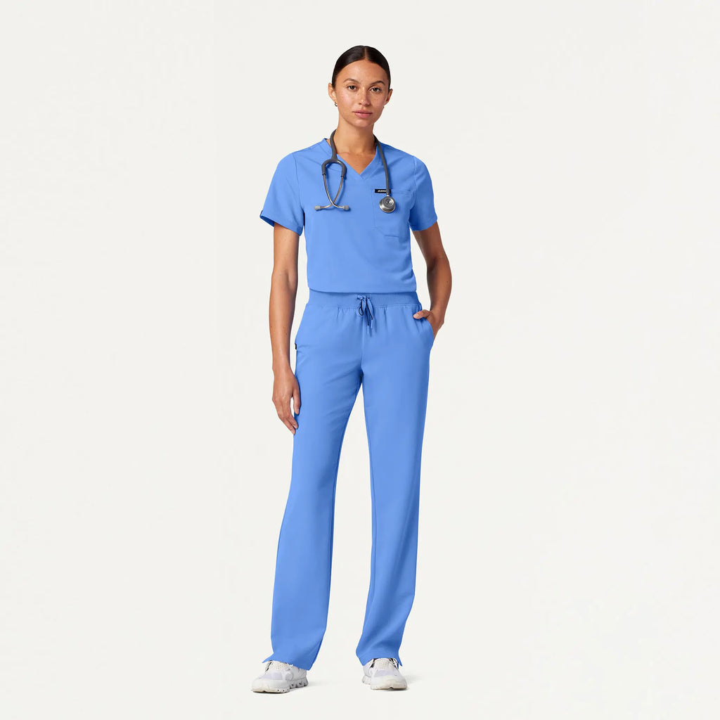 Jaanuu Scrubs Women's Rhena Essential 1-Pocket Scrub Top Ceil Blue | scrub-supply.com