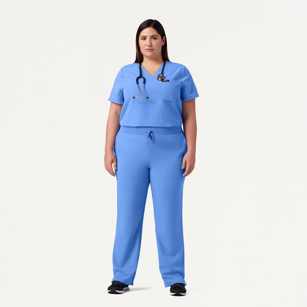 Jaanuu Scrubs Women's Rhena Essential 1-Pocket Scrub Top Ceil Blue | scrub-supply.com