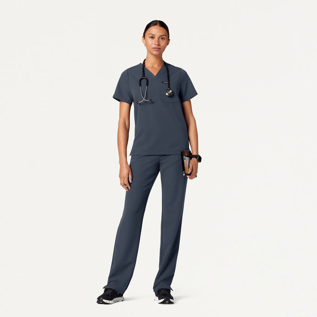 Jaanuu Scrubs Women's Rhena Essential 1-Pocket Scrub Top Carbon Gray | scrub-supply.com