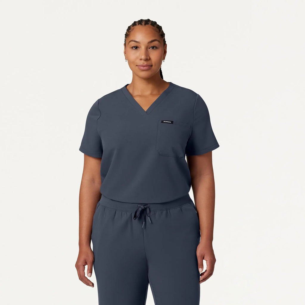 Jaanuu Scrubs Women's Rhena Essential 1-Pocket Scrub Top Carbon Gray | scrub-supply.com