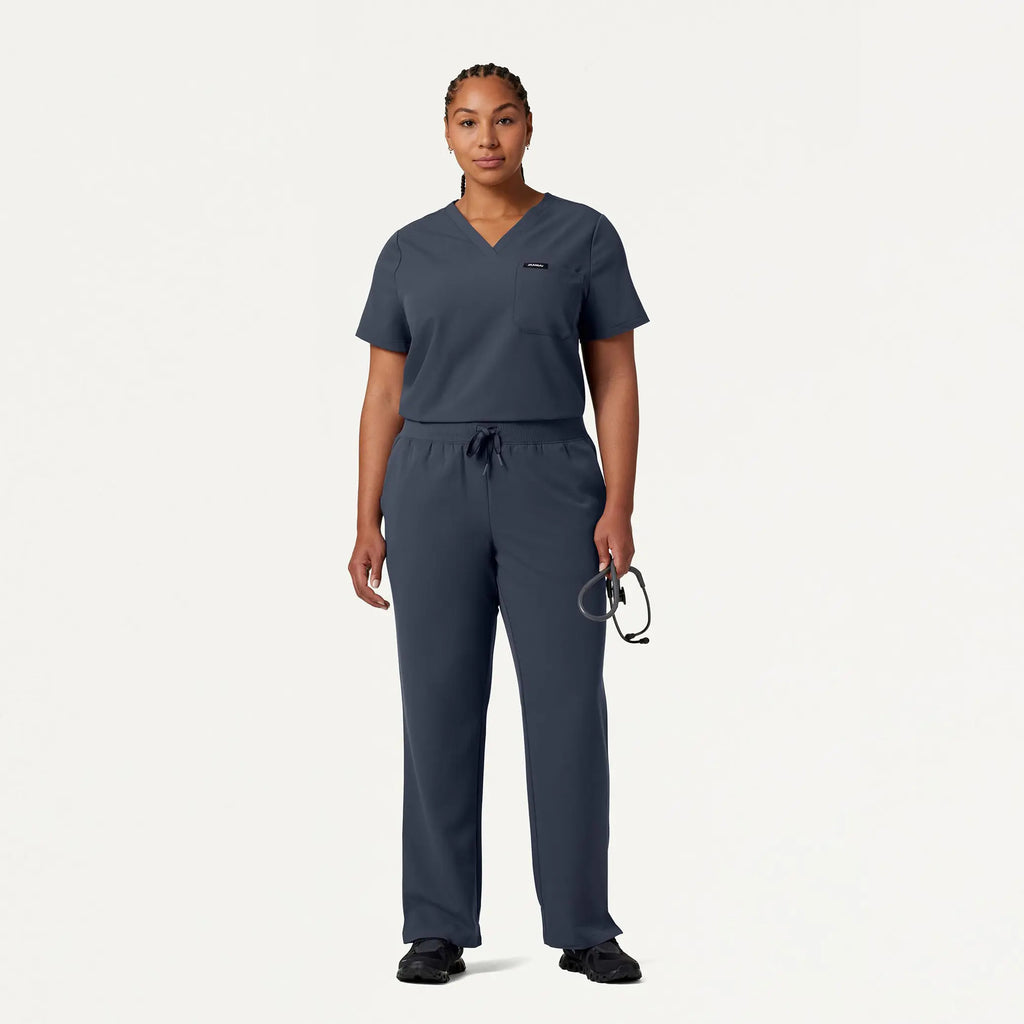 Jaanuu Scrubs Women's Rhena Essential 1-Pocket Scrub Top Carbon Gray | scrub-supply.com