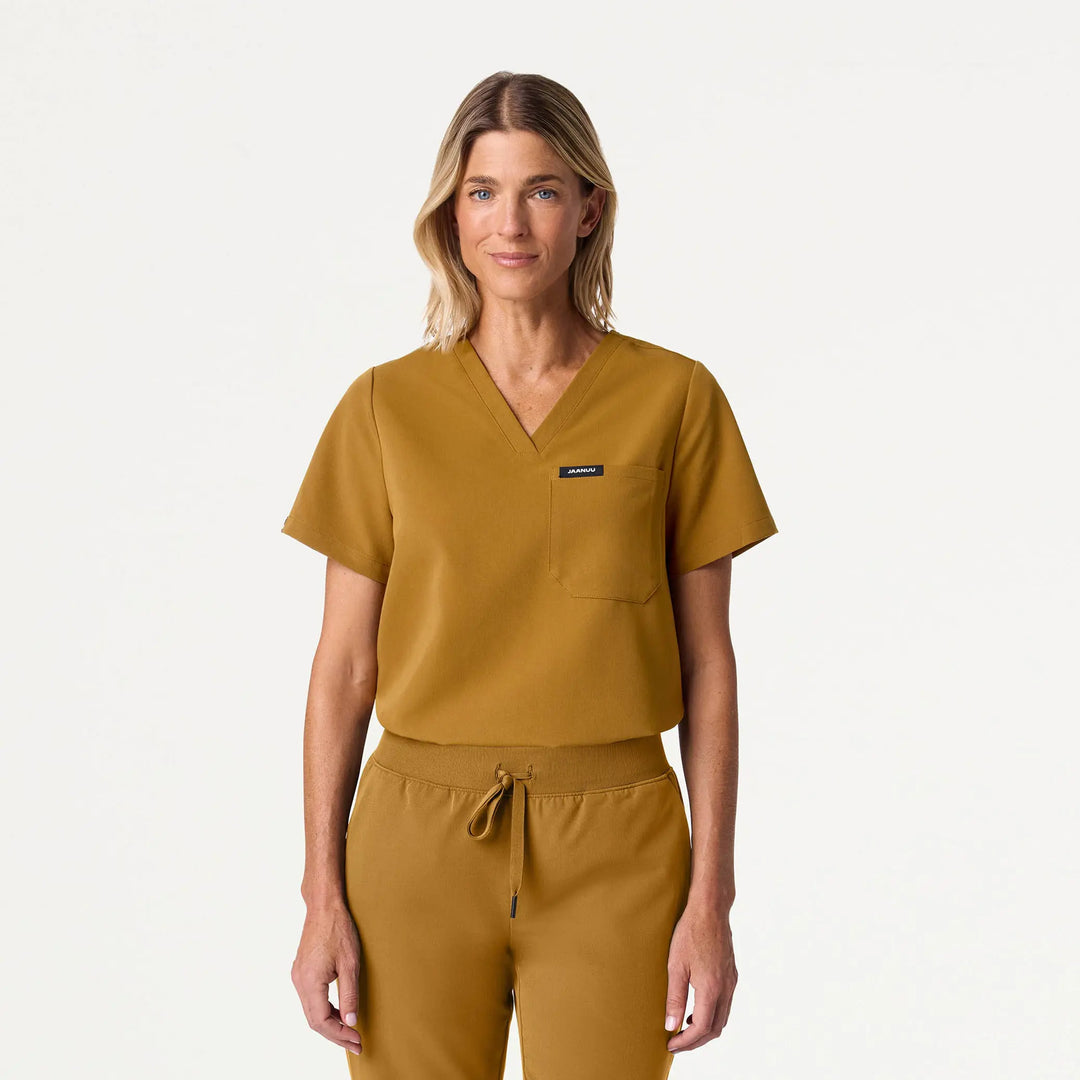 Jaanuu Scrubs Women's Rhena Essential 1-Pocket Scrub Top Cider | scrub-supply.com