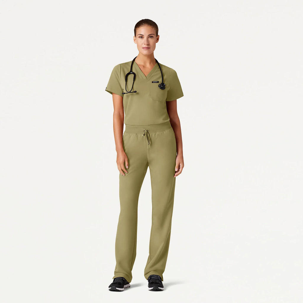 Jaanuu Scrubs Women's Rhena Essential 1-Pocket Scrub Top Ceramic Khaki | scrub-supply.com