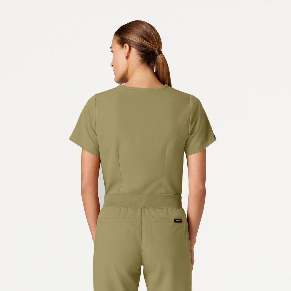 Jaanuu Scrubs Women's Rhena Essential 1-Pocket Scrub Top Ceramic Khaki | scrub-supply.com