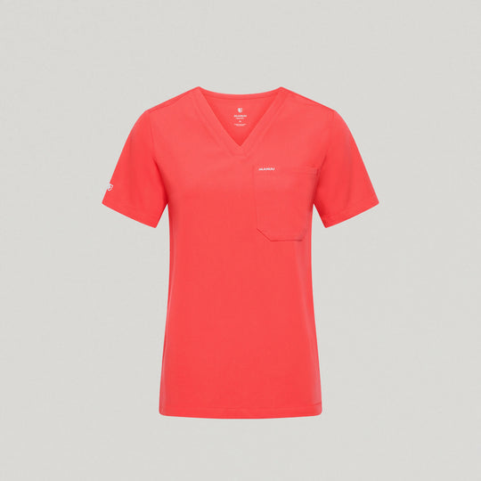 Jaanuu Scrubs Women's Rhena Essential 1-Pocket Scrub Top Coral | scrub-supply.com