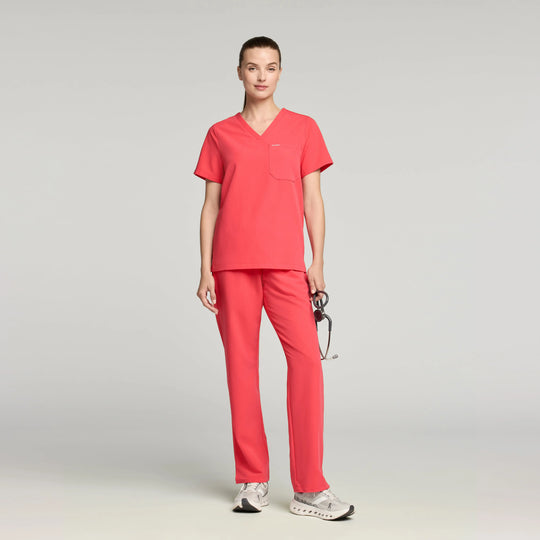 Jaanuu Scrubs Women's Rhena Essential 1-Pocket Scrub Top Coral | scrub-supply.com