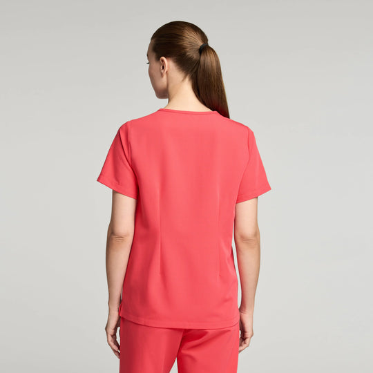 Jaanuu Scrubs Women's Rhena Essential 1-Pocket Scrub Top Coral | scrub-supply.com