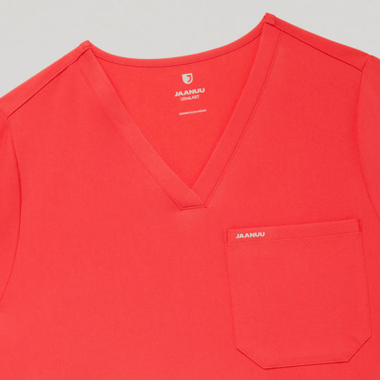 Jaanuu Scrubs Women's Rhena Essential 1-Pocket Scrub Top Coral | scrub-supply.com