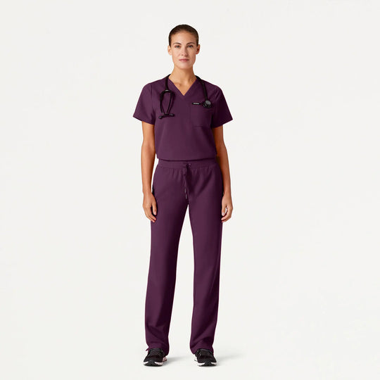 Jaanuu Scrubs Women's Rhena Essential 1-Pocket Scrub Top Deep Eggplant | scrub-supply.com