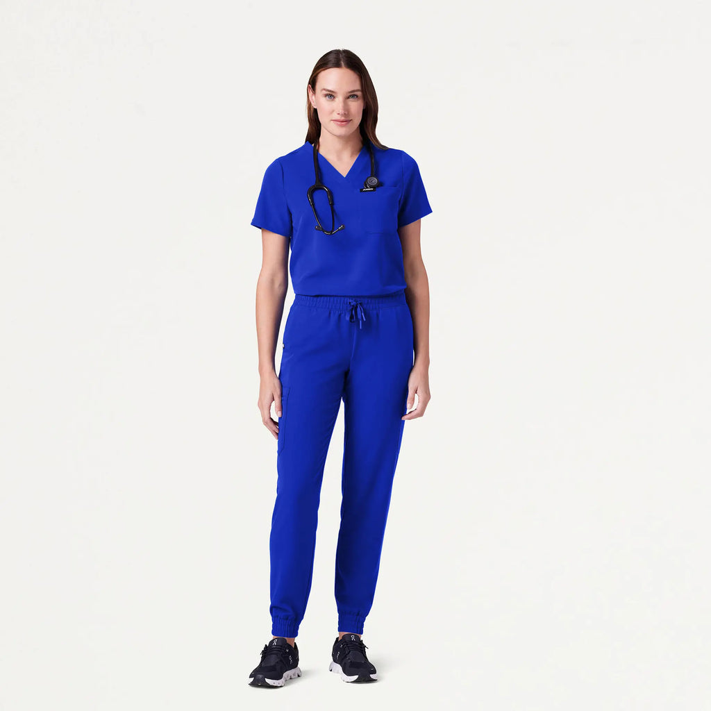 Jaanuu Scrubs Women's Rhena Essential 1-Pocket Scrub Top Electric Blue | scrub-supply.com