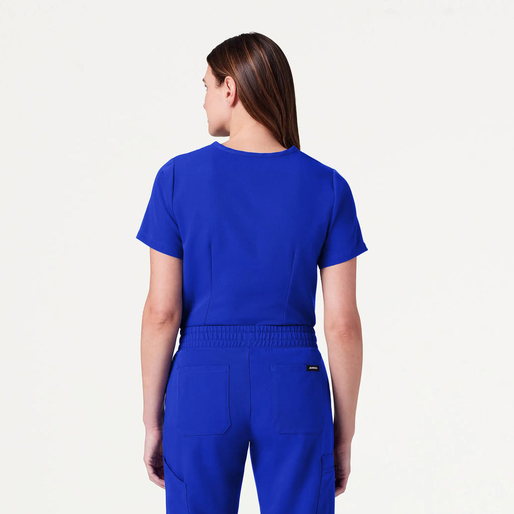 Jaanuu Scrubs Women's Rhena Essential 1-Pocket Scrub Top Electric Blue | scrub-supply.com