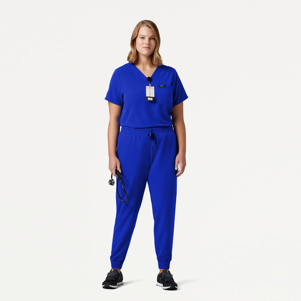 Jaanuu Scrubs Women's Rhena Essential 1-Pocket Scrub Top Electric Blue | scrub-supply.com