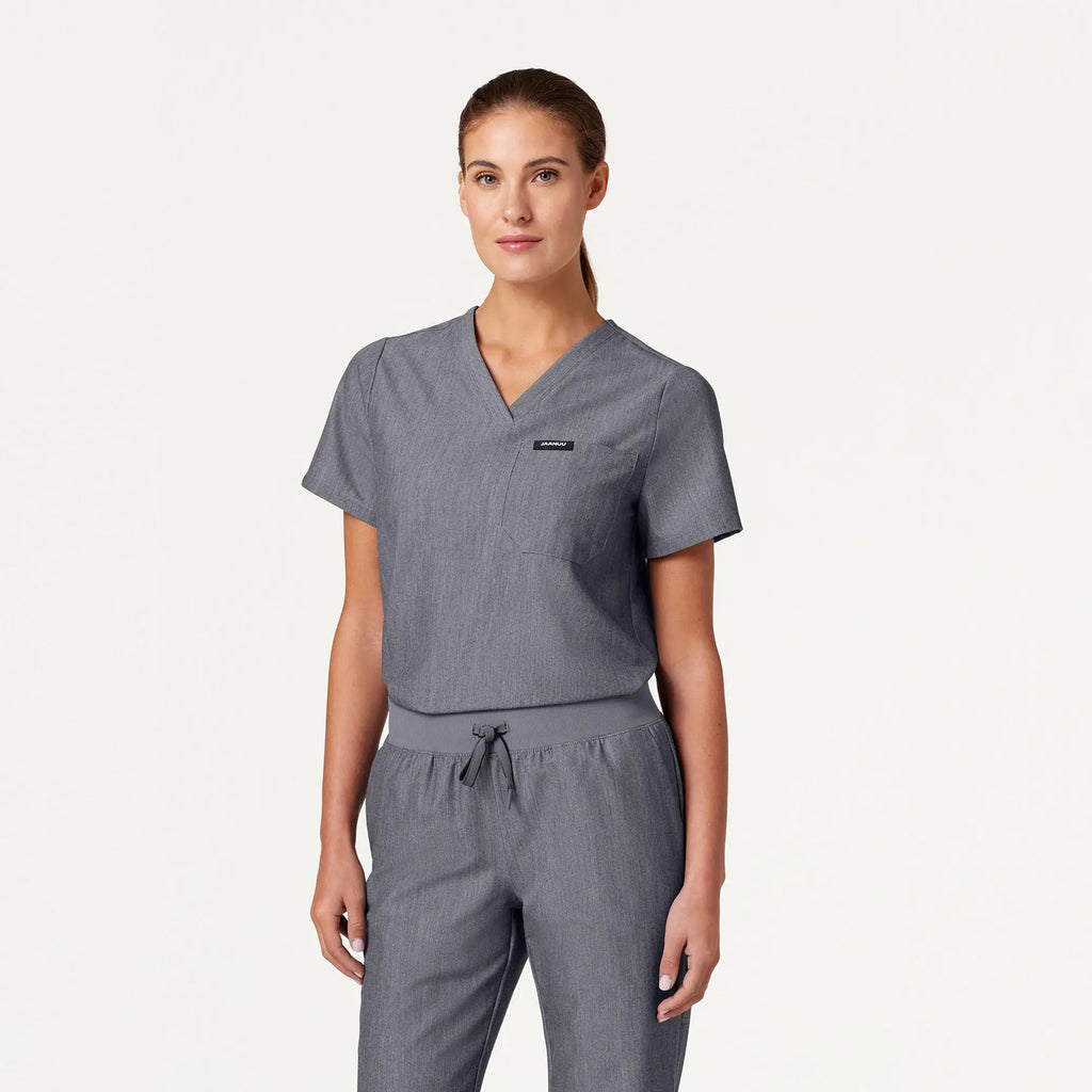 Jaanuu Scrubs Women's Rhena Essential 1-Pocket Scrub Top Heather Gray | scrub-supply.com