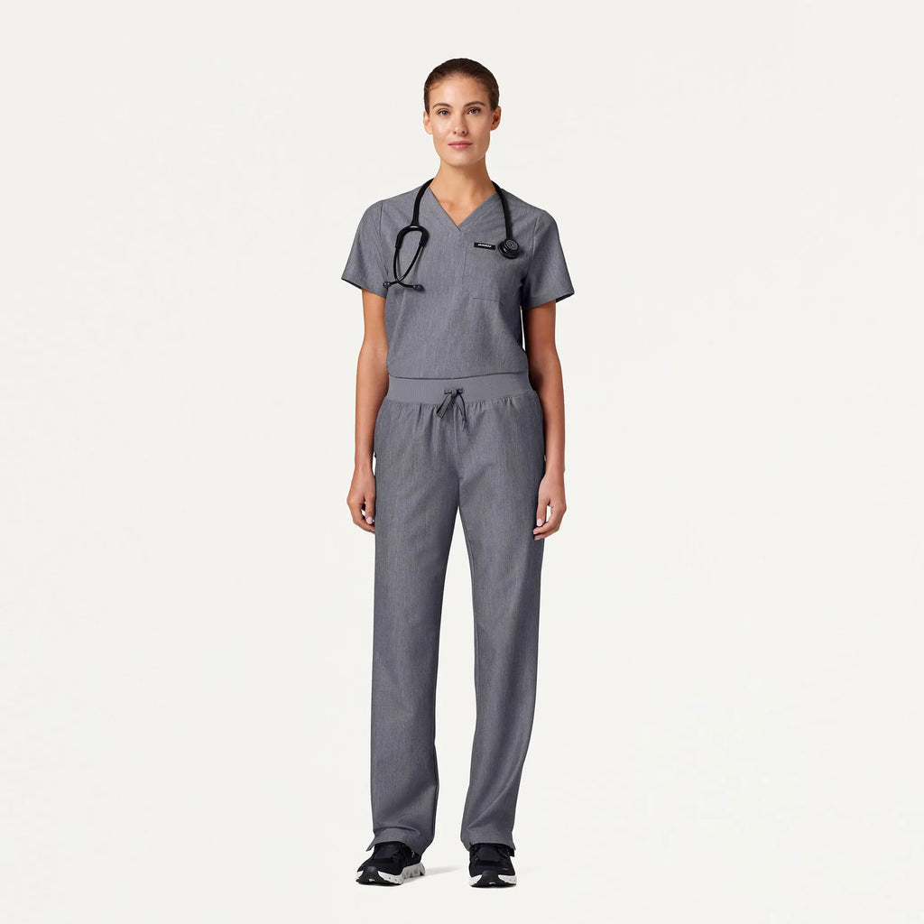 Jaanuu Scrubs Women's Rhena Essential 1-Pocket Scrub Top Heather Gray | scrub-supply.com