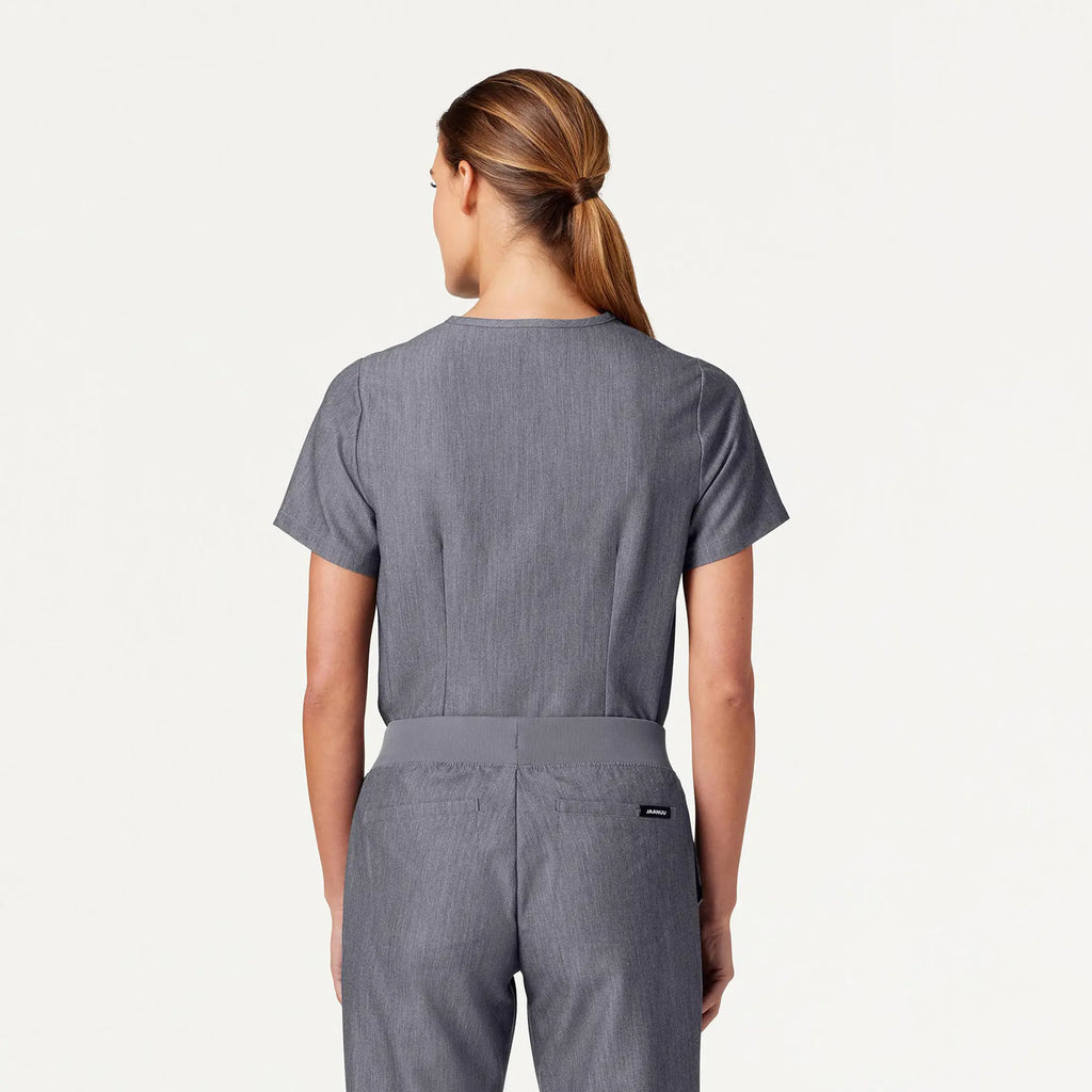 Jaanuu Scrubs Women's Rhena Essential 1-Pocket Scrub Top Heather Gray | scrub-supply.com