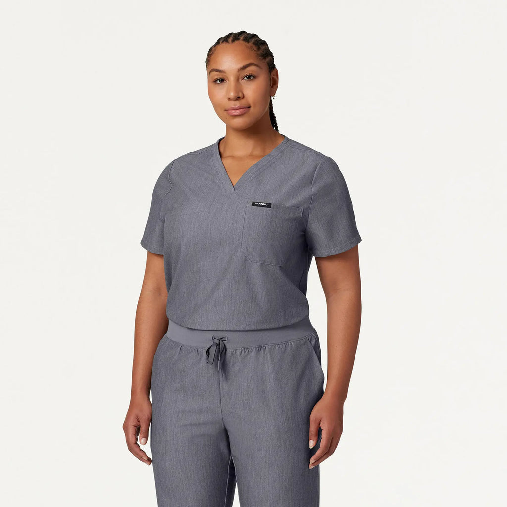 Jaanuu Scrubs Women's Rhena Essential 1-Pocket Scrub Top Heather Gray | scrub-supply.com