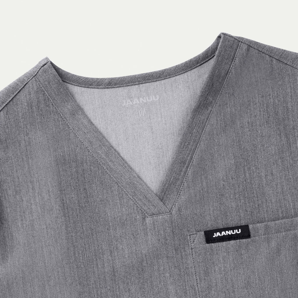 Jaanuu Scrubs Women's Rhena Essential 1-Pocket Scrub Top Heather Gray | scrub-supply.com