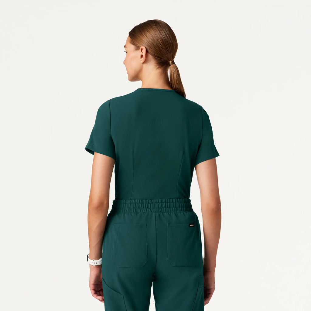 Jaanuu Scrubs Women's Rhena Essential 1-Pocket Scrub Top Midnight Green | scrub-supply.com