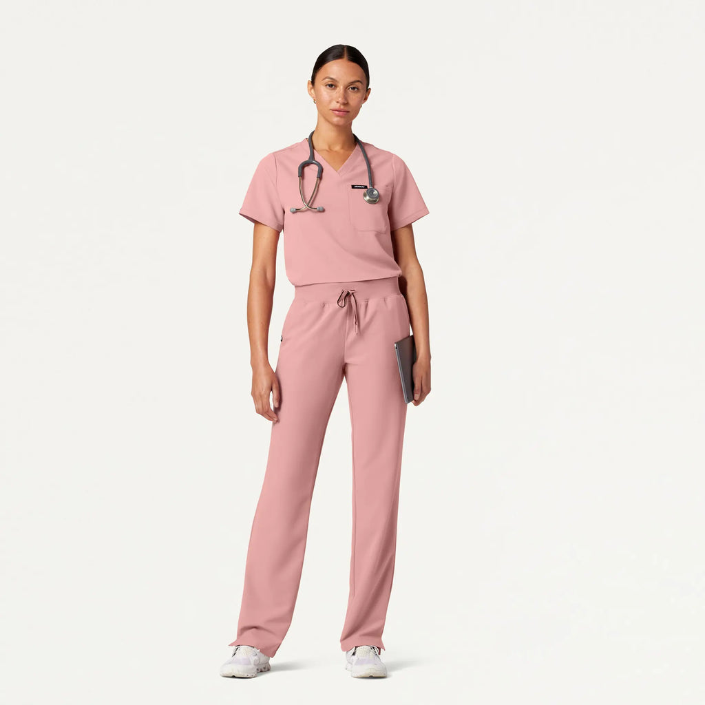 Jaanuu Scrubs Women's Rhena Essential 1-Pocket Scrub Top Mauve | scrub-supply.com