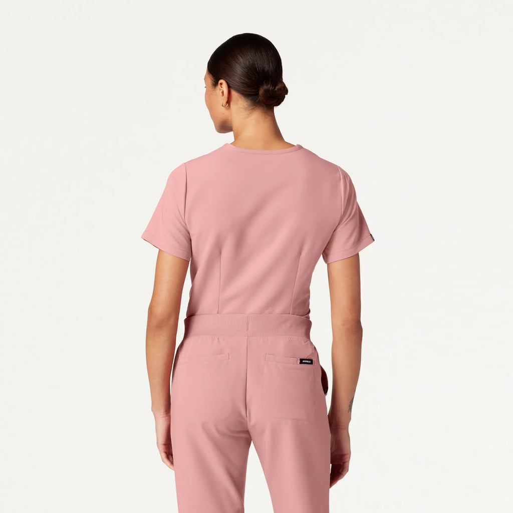 Jaanuu Scrubs Women's Rhena Essential 1-Pocket Scrub Top Mauve | scrub-supply.com