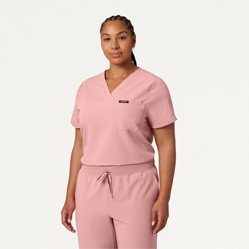 Jaanuu Scrubs Women's Rhena Essential 1-Pocket Scrub Top Mauve | scrub-supply.com