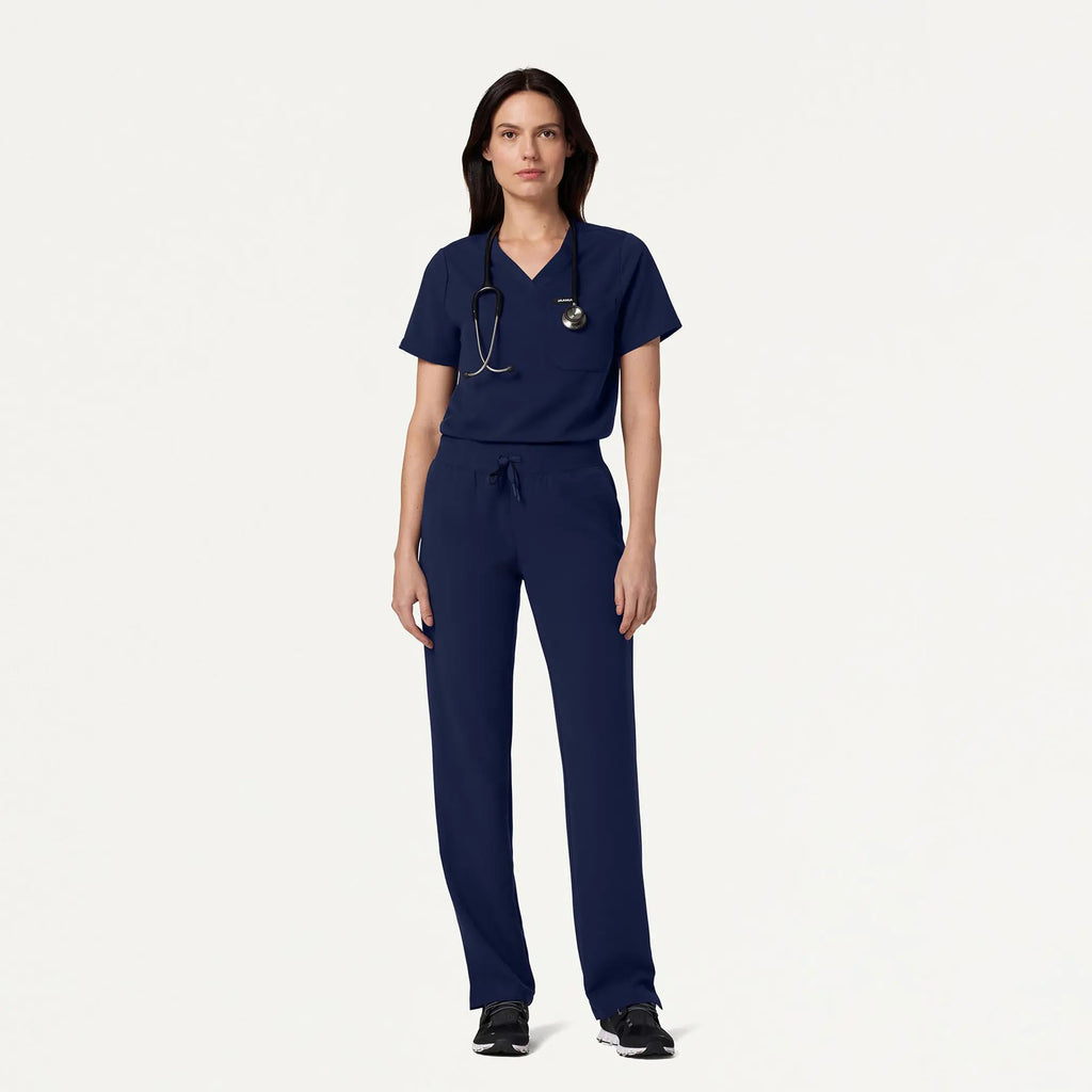 Jaanuu Scrubs Women's Rhena Essential 1-Pocket Scrub Top Midnight Navy | scrub-supply.com