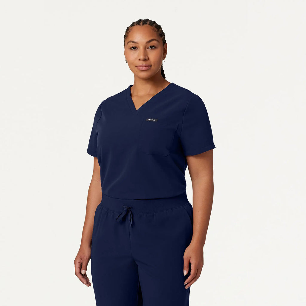 Jaanuu Scrubs Women's Rhena Essential 1-Pocket Scrub Top Midnight Navy | scrub-supply.com