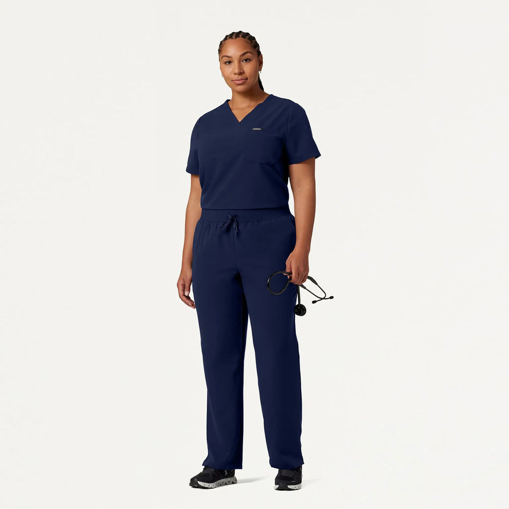 Jaanuu Scrubs Women's Rhena Essential 1-Pocket Scrub Top Midnight Navy | scrub-supply.com